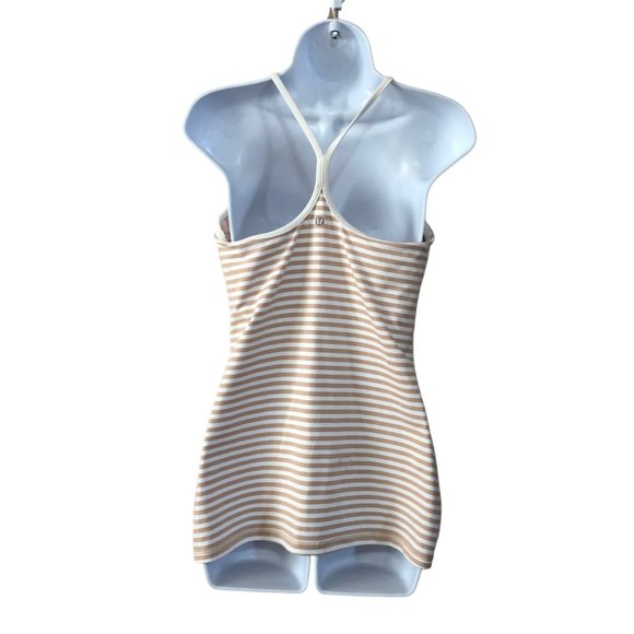 Lululemon Nude White Stripe Power Y Tank Top Size 10 - Picture 2 of 3